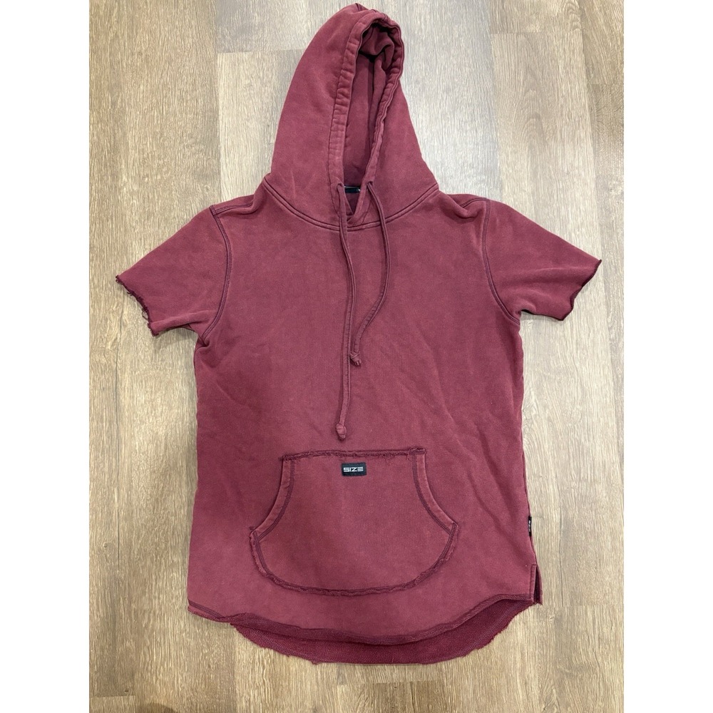 Drop Hem Hooded Short Sleeve Mens Small Brand SIZE Red Wine Colored